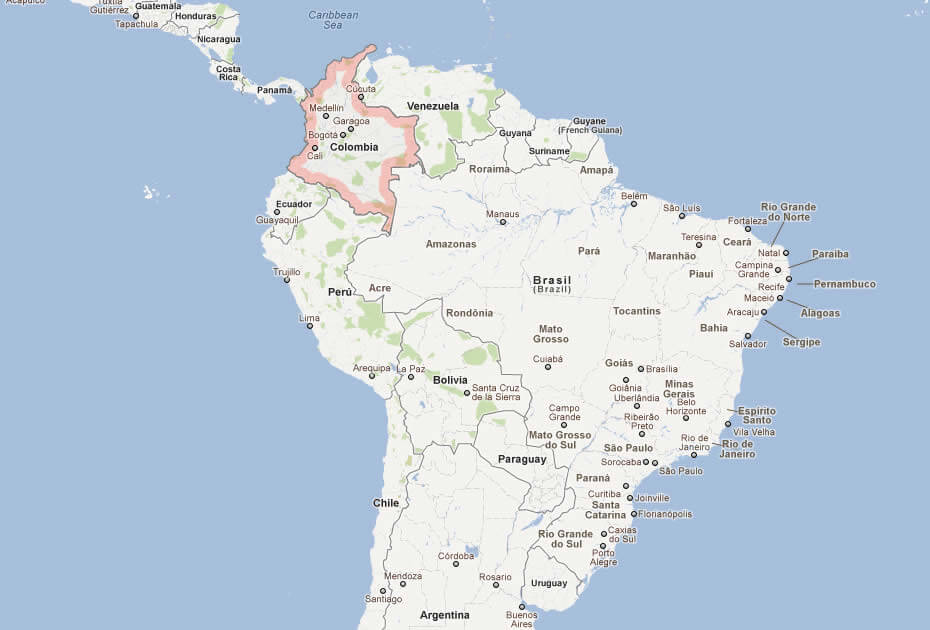 Map of Colombia South Africa